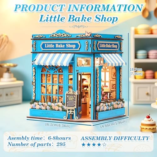 DIY Miniature Dollhouse Kit - 3D Wooden Puzzle for Adults, Illuminated Bakery Model Craft Kit with LED Light, Creative Diorama Room Decor & Hobby Gift,Little Bake Shop - Image 4