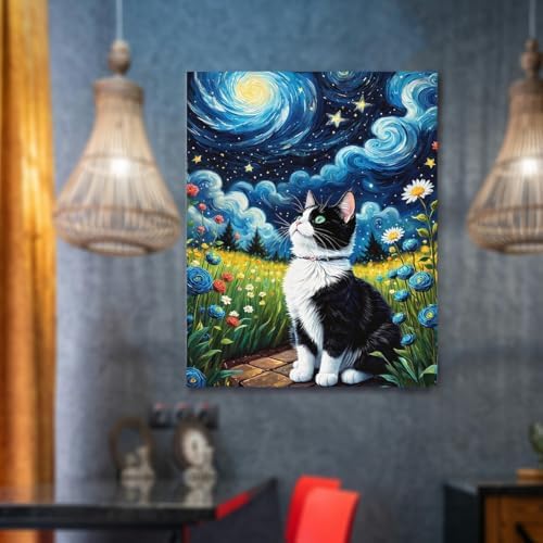 Lovepefe Starry Night Paint by Numbers Kit for Adults Beginner Cat Oil Painting Kit Adult Paint by Number Kits on Canvas DIY Painting for Beginners Art by Numbers for Gifts Home Wall Decor 16x20 Inch - Image 4