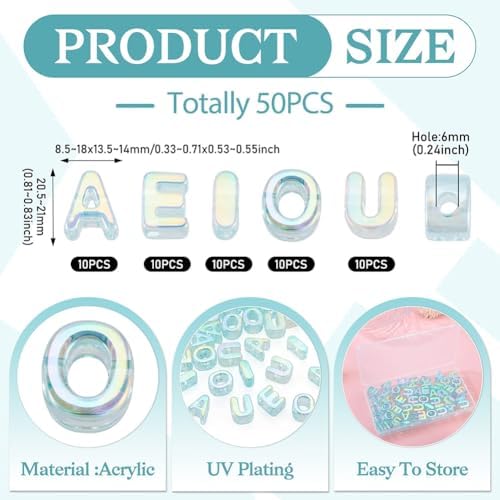 FASHEWELRY 50Pcs Vowel Large Letter Beads, 20mm Big Acrylic Alphabet Beads, Large Hole Paracord Bead for Bracelets Necklaces Bag Charms Shoelaces Keychains Lanyards (Sky Blue) - Image 4