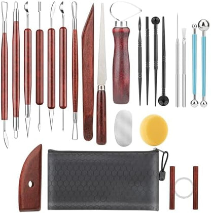 23PCS Clay Tools Sculpting, Ceramic & Pottery Modeling Tool, Ceramics Tools Set, Polymer Tools Kit, Air Dry Clay Tools for Carving, Molding, Pottery Wheel, Crafting Supplies, Pros, Beginners, Adults by UUSYCUN