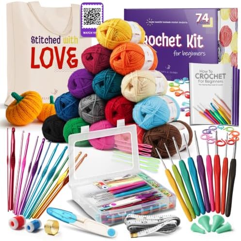 Hearth & Harbor Crochet Kit with 1500 Yards Assorted Yarn Kit, Ergonomic Hooks, Crocheting Instruction, Knitting & Crochet Supplies - Beginner Crochet Kits for Adults, Ideal for Amigurumi by HearthHarbor