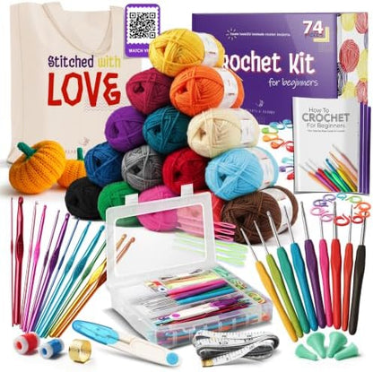 Hearth & Harbor Crochet Kit with 1500 Yards Assorted Yarn Kit, Ergonomic Hooks, Crocheting Instruction, Knitting & Crochet Supplies - Beginner Crochet Kits for Adults, Ideal for Amigurumi by HearthHarbor