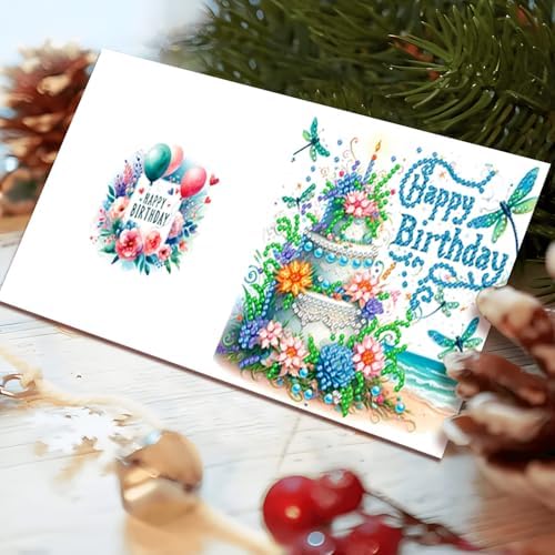 pigpigboss 6 Packs Happy Birthday Diamond Painting Greeting Cards - Image 5