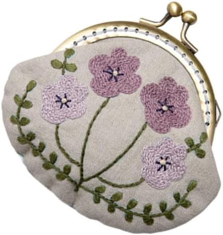 HEALLILY Embroidery Starter Kit with Round Kiss Lock Coin Purse DIY Embroidery Tools with Wool Needle and Washable Pattern for Women Girls Craft