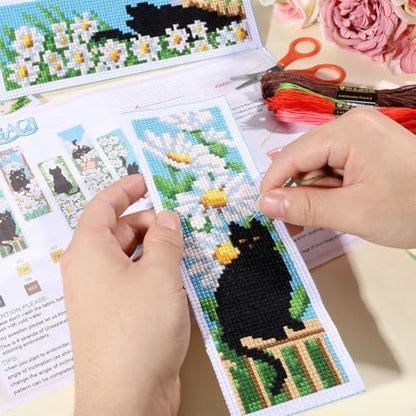 ORIGACH 6 Set Cat & Daisy Cross Stitch Bookmark Kit for Beginner - Image 6