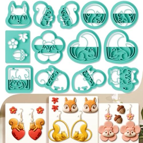 13Pcs Cute Squirrel Polymer Clay Cutters Set, Clay Earrings Cutters Polymer Jewelry Cutter for Earrings Making DIY Craft Supplies by beinkmake