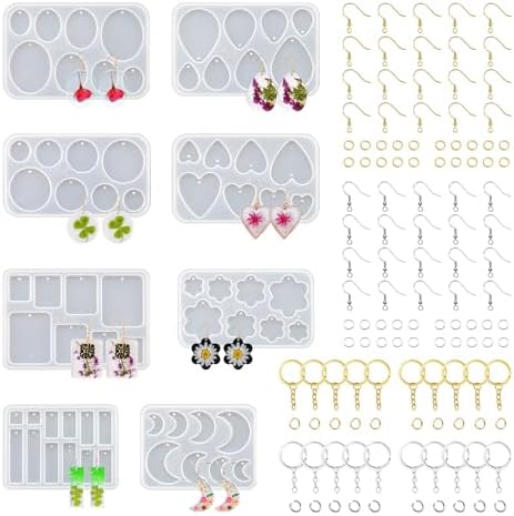 Resin Jewelry Molds, 128 Pcs Multiple UV Resin Earring Mold with Holes, Basic Epoxy Keychain Kits Bundle Complete Set, Necklace Pendant Moldes para Resina Epoxica for Female by RESINGO
