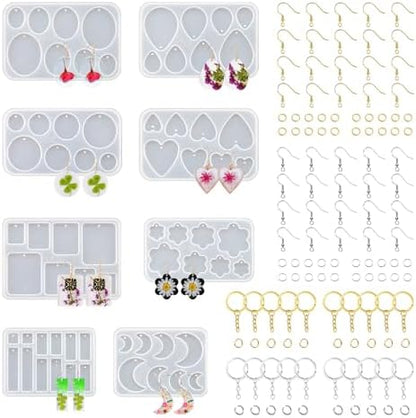 Resin Jewelry Molds, 128 Pcs Multiple UV Resin Earring Mold with Holes, Basic Epoxy Keychain Kits Bundle Complete Set, Necklace Pendant Moldes para Resina Epoxica for Female by RESINGO