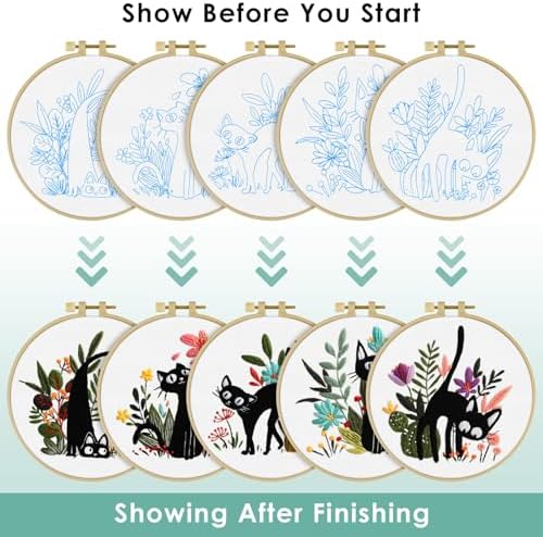 ERKOON 5 Sets Embroidery Kit for Beginners Adult Cat Cross Stitch - Image 4