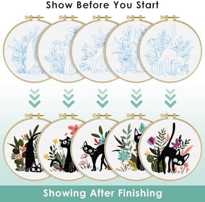 ERKOON 5 Sets Embroidery Kit for Beginners Adult Cat Cross Stitch - Image 4