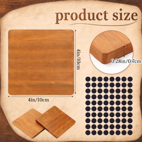 Meanplan 40 Pcs Blank Wooden Coasters, 4 x 4 x 0.28 Inch, Square, Brown - Image 2
