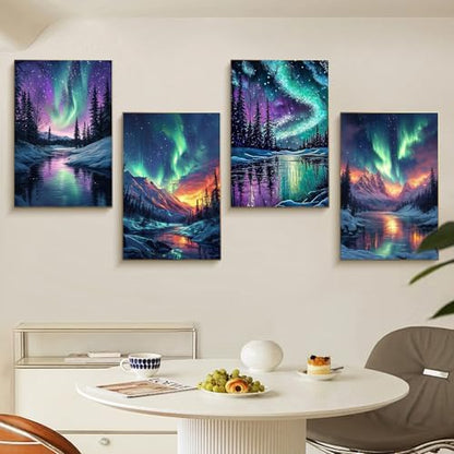 4 Pack Framed Paint by Numbers Kit for Adults Aurora with Wooden Easel - Image 2