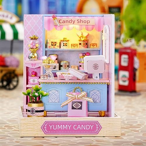 TuKIIE DIY Miniature Dollhouse Kit with Furniture, 1:24 Scale Creative Room Mini Wooden Doll House Plus Dust Proof for Kids Teens Adults(Yummy Candy) - Image 3