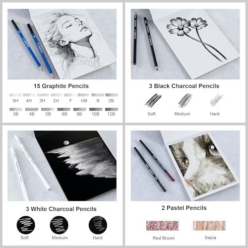 KALOUR 140 Drawing Set Sketching Kit,Art Supplies with 3-color Sketchbook & Coloring Paper,Include Tutorial, Colored, Graphite, Charcoal, Watercolor & Metallic Pencil,for Artists Adults Teens Beginner - Image 7