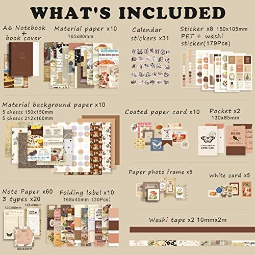 Draupnir Vintage Scrapbook Kit(346pcs), Bullet Junk Journal Kit with Journaling/Scrapbooking Supplies, Stationery, A6 Grid Notebook with Graph Ruled Pages, DIY Gift for Teen Girl Kid Women - Vintage - Image 2