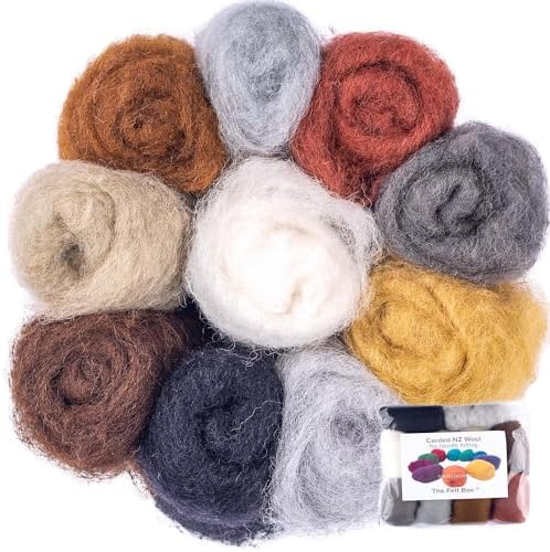 The Felt Box Needle Felting Wool – Gray & Brown Shade Pack 100g / 3.5oz – Short Fiber Carded New Zealand Wool Batts ~27 Microns – Perfect for Animals Dolls Figures Crafts Core & Finishing by TheFeltBoxNeedleFelting