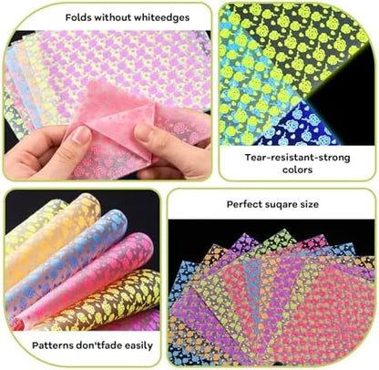 JoyCat Floral Glow in the Dark Origami Paper, 50 Sheets, 6x6 Inch - Image 2