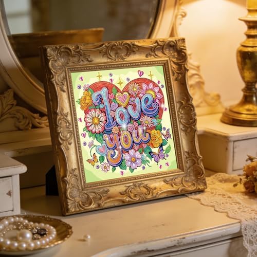jinglinhh Love You Flowers Butterfly Special Shaped DIY Diamond Art Painting Kit for Adults Beginners, Partial Drill Crystal Rhinestone Gem Art Craft Home Wall Decor 30x30cm - Image 6