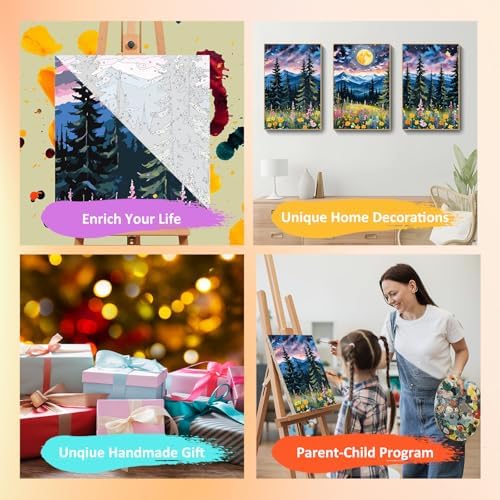 Mandun Landscape Paint by Numbers Kit for Adults, 3 Pack, 7.8x11.8 inch - Image 6