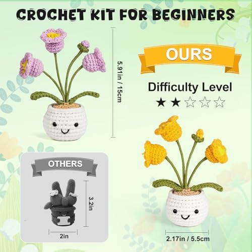 Totiro Crochet Kit for Beginners, Potted Flower Amigurumi Starter Kit, Easy DIY Arts & Craft Set with Step-by-Step Video Tutorials, Crochet Pattern Learning Kit for Teens Adults Birthday Gift - Image 5