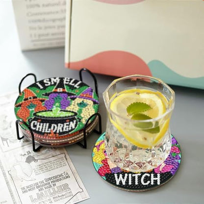 6 Pcs Diamond Paintings Coasters Kits with Holder, DIY Halloween Coaster Diamond Art Kits, Full Drill Rhinestone Painting Kits for Adults, Beginners Art Craft Supplies - Image 5