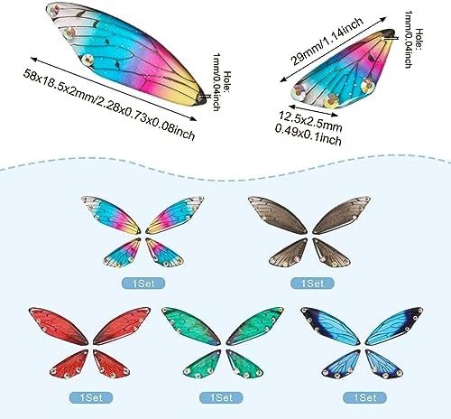 FASHEWELRY 20Pcs Resin Butterfly Wing Charms Rainbow Insects Wing Charms 5 Colors Dragonfly Feather Pendants for Crafts Jewelry Making - Image 5