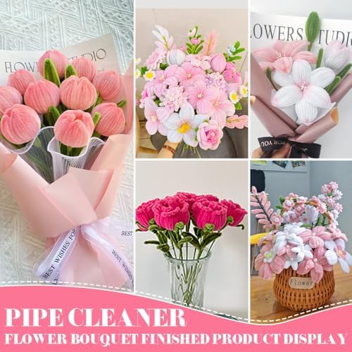 AHAMETON 620Pcs Pastel Pink Pipe Cleaners Flower Kit,Chenille Stems Craft - Image 5