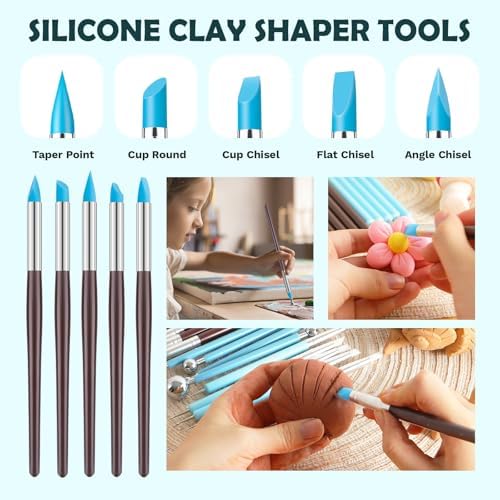 EUOCENK 14PCS Silicone Clay Sculpting Tool, Ball Stylus Clay Tools, Clay Shaper Brushes for Modeling, Dotting, Polymer Clay, Pottery Crafts, Nail Art, Rock, Blending, Drawing, Air Dry Clay, Ceramics - Image 3
