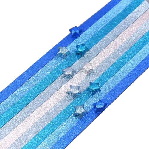 Origami Stars, Sparkling Origami, Star Colored Origami Strips, DIY Handmade Craft Paper (520 sheets of blue gradient glitter) - Image 5