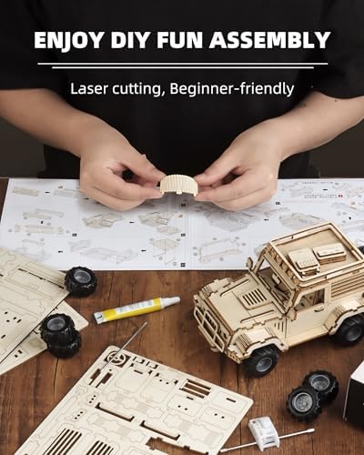 3D Wooden Puzzles for Adults to Build, Off-Road Car Model Kit - Image 6