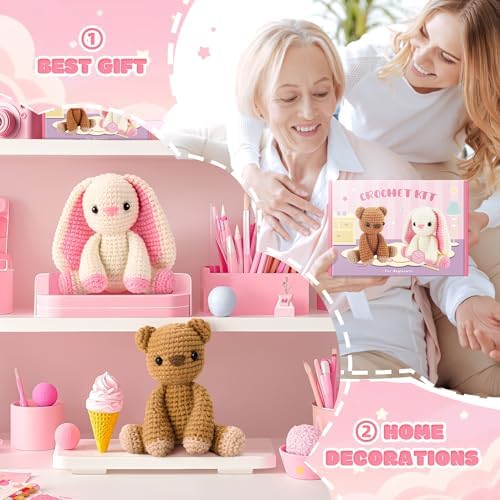 Bunny and Bear Crochet Kit for Beginners 2PCS Crochet Starter Kit for Adult - Image 5