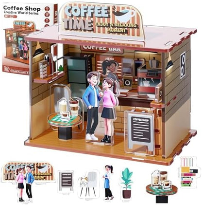 Thenshop Miniature House DIY Craft Kit for Beginner Tiny Dollhouse Coffee Shop 3D Acrylic Puzzles Cafe Bar House Building with Model for Adult Birthday Gift Hobbies Women Men Book Nook Bookshelf Decor by Thenshop