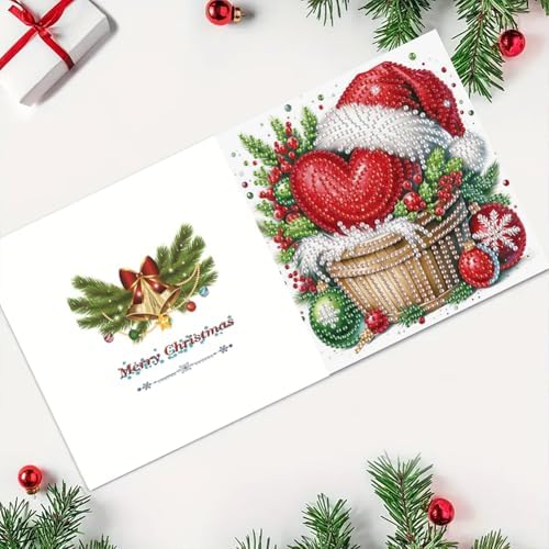 jinglinhh 6pcs Diamond Art Painting Christmas Cats Animals Stocking Elk Greeting Cards with Envelopes, DIY Card Making Kits for Adults, Diamond Art Postcards Christmas Cards Craft Gifts - Image 5
