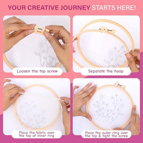 Clear Background Embroidery Kit for Beginners – DIY Hand Embroidery Kit with 3 Hoops, Stamped Patterns, Needles, Thread, Scissors – Minimalist Embroidery Set for Adults, Teens, Women, Craft Lovers - Image 4
