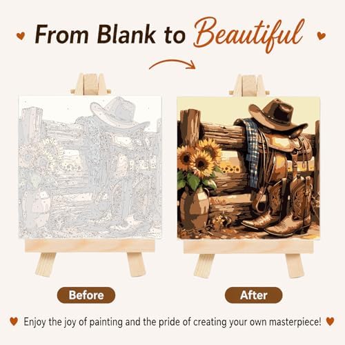 AUKELHJ Framed Paint by Numbers Kit for Adults, Boot;Sunflower, 10x10 inch - Image 4