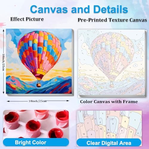 Artunion Framed Paint by Numbers Kit for Adults Beginners & Kids Ages 8-12,Hot Air Balloon Paint by Number with Frame,Abstract Paint by Numbers Kit on Canvas 10 * 10 Inch Without Easel - Image 3