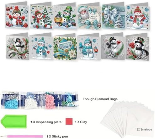 jinglinhh 12pcs Diamond Art Painting Christmas Scarf Snowman Greeting Cards with Envelopes, DIY Card Making Kits for Adults, Diamond Art Christmas Cards for Holiday Gifts - Image 3