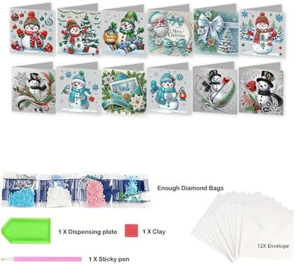 jinglinhh 12pcs Diamond Art Painting Christmas Scarf Snowman Greeting Cards with Envelopes, DIY Card Making Kits for Adults, Diamond Art Christmas Cards for Holiday Gifts - Image 3