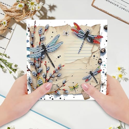 jinglinhh 6pcs Diamond Art Painting Greeting Cards Kits Butterfly Dragonfly Ladybug Frog Flower Insect with Envelopes, DIY Animal Card Making Craft for Adults, Thank You Birthday Cards Postcard Gifts - Image 7