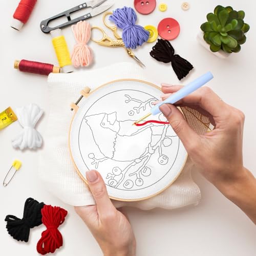 SmoothNovelty Punch Needle Kits Red Cardinal Bird Pattern with Hoop - Image 5