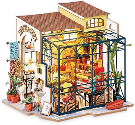 ROBOTIME DIY Dollhouse Kit Mini House with Furnitures Accessories 1:24 Scale Craft Kit - Emily's Flower Shop by ROBOTIMEBuildingThingstoLife