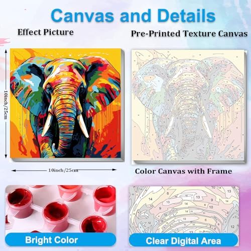 Artunion Framed Paint by Numbers Kit for Adults Beginners & Kids Ages 8-12,Colorful Elephant Paint by Number with Frame,Abstract Animal Paint by Numbers Kit on Canvas 10 * 10 Inch Without Easel - Image 3