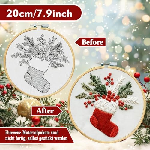 RUIQLXHANG Christmas Embroidery Kit, Christmas Gnomes Embroidery Kits for Beginners with Pattern, Cotton Threads, Needles, Instruction, 20cm Hoop, Gift for Mom, Grandma (Stocking Stuffer) - Image 2