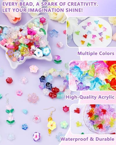 FIVEIZERO Flower Charms, 200PCS 16 Colors Acrylic Lily Flower Beads - Image 3