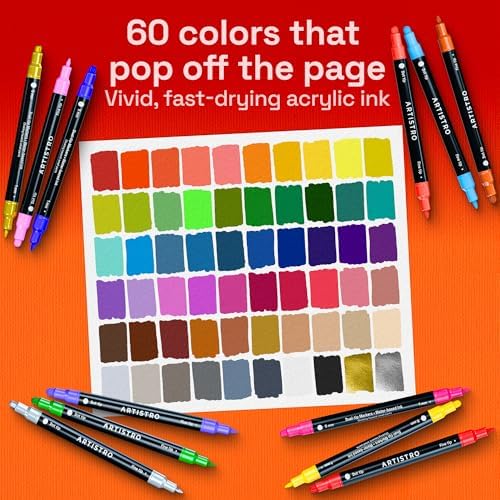 ARTISTRO Dual-Tip Acrylic Paint Marker Pens - Set of 60 - Image 2