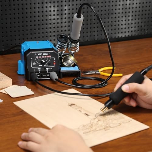 WEP 939-III Dual Pen Wood Burning Kit 34-in-1 with 20 Woodburning Tips Soft-Grip Pyrography Pen with 2 Stencils, 2 Unfinished Wood, 1 Pen Holder Professional Wood Burner Tool - Image 2