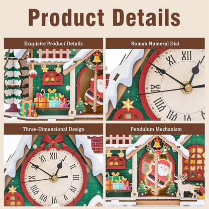 3D Puzzles for Adults Wooden Christmas Puzzle Clock Adult Crafts - Image 6
