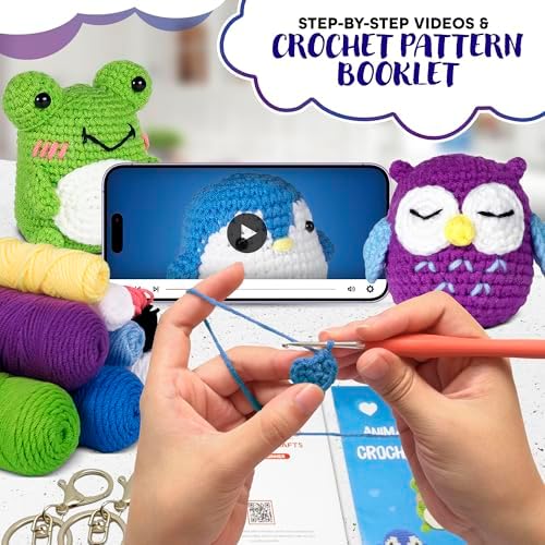 Tesorrio Amigurumi Crochet Kit for Beginners, Frog, Penguin, Owl Figures - Image 3