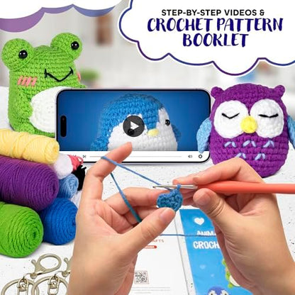 Tesorrio Amigurumi Crochet Kit for Beginners, Frog, Penguin, Owl Figures - Image 3