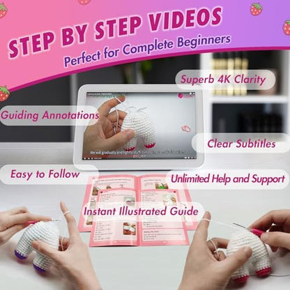SGIBYN Crochet Kit for Beginners with Video - DIY Strawberry Cow Amigurumi - Image 3
